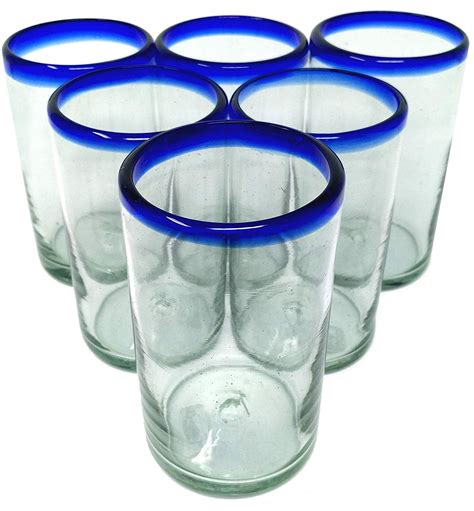 Mexican glasses with blue rim - Set of 3 Mexican Hand Blown Glass Margarita Cocktail Drinking Glasses - Aqua Cobalt Blue Rim - Wine Glass - Heavy Glass - Handmade - Summer (1) Sale Price $25.14 $ 25.14